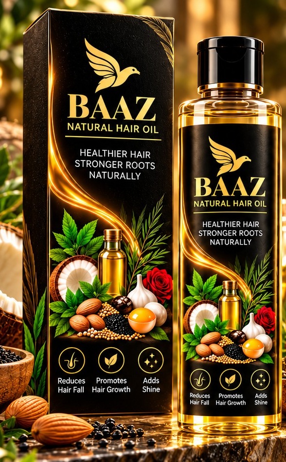 BAAZ Natural Hair Oil bottle and box