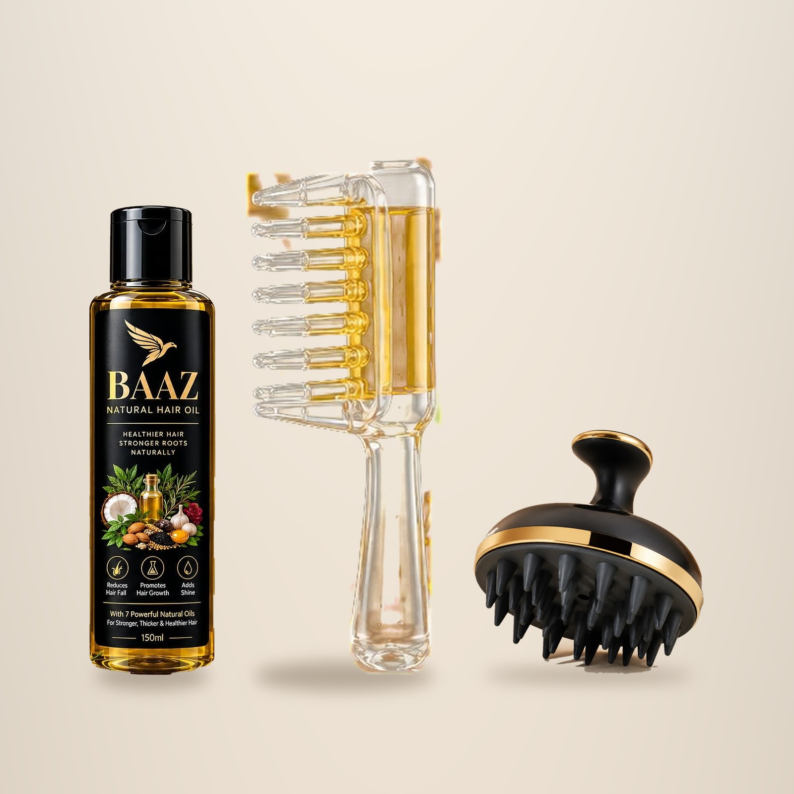 BAAZ Oil + Comb Applicator + Massager